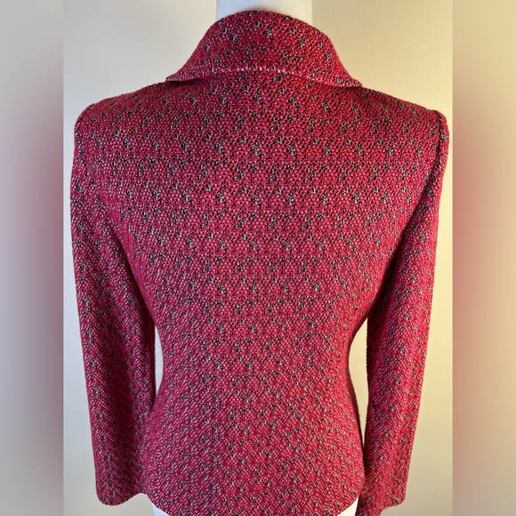 St. John Knit Red, Black and White Boucle Patterned Jacket, Size 8 - Picture 7 of 15
